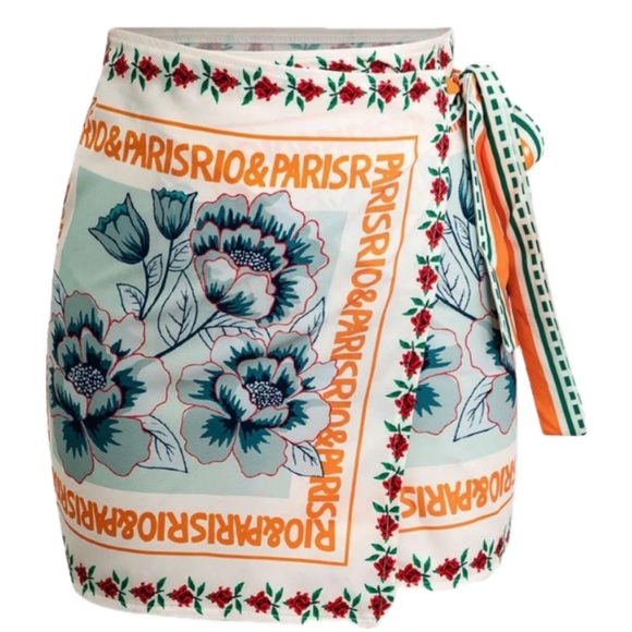 Commense Dresses & Skirts - Commense Orange White Floral Wrap Skirt Size XL Summer Vacation Paris Rio Skirt